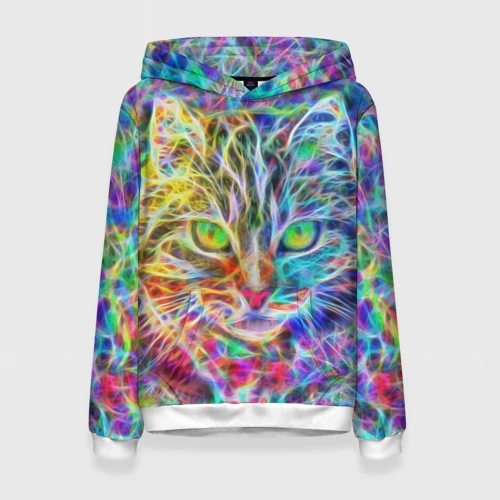 Женская толстовка 3D с принтом Абстрактный кот, вид спереди #2