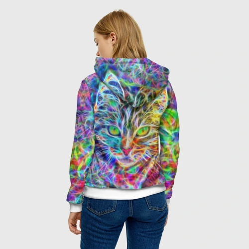 Женская толстовка 3D с принтом Абстрактный кот, вид сзади #2