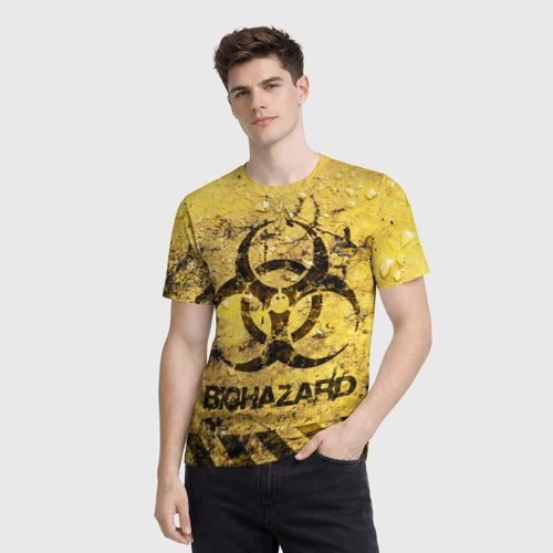 Мужская футболка 3D с принтом Danger Biohazard, фото на моделе #1