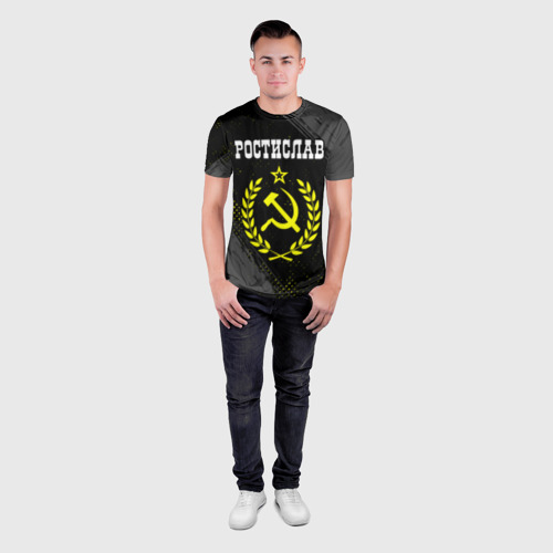 Мужская футболка 3D Slim с принтом Ростислав и желтый символ СССР со звездой, вид сбоку #3