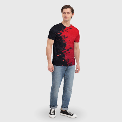 Мужская футболка 3D с принтом Черное и красное, вид сбоку #3