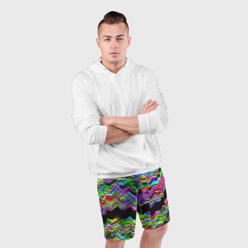 Мужские шорты спортивные с принтом Глитч с искривлённым ртом, фото #4