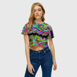 Женская футболка Crop-top 3D Глитч с искривлённым ртом - фото 2