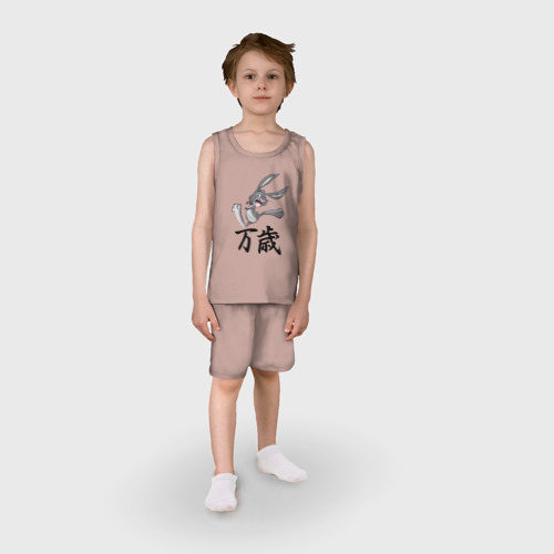 Детская пижама с шортами хлопок Шальной заяц кричит банзай, цвет пыльно-розовый - фото 3