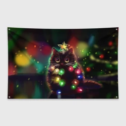 Флаг-баннер Новогодний котик с гирляндой