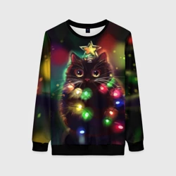 Женский свитшот 3D Новогодний котик с гирляндой