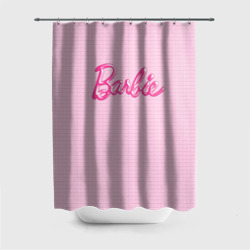 Штора 3D для ванной Барби - логотип на клетчатом фоне
