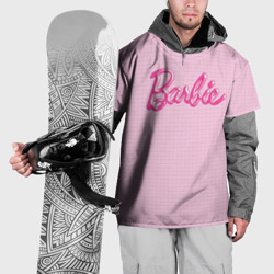 Накидка на куртку 3D Барби - логотип на клетчатом фоне
