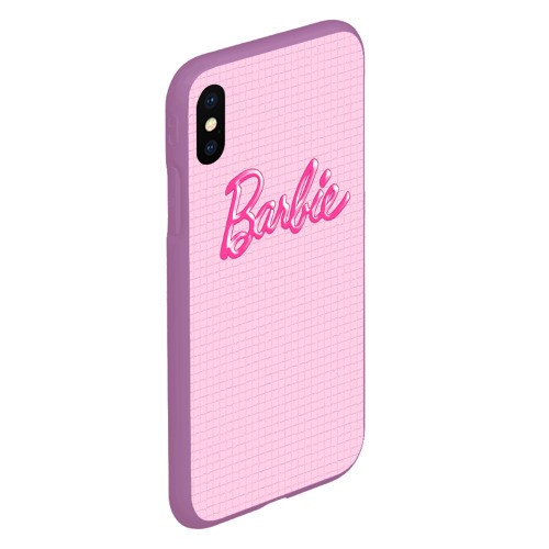 Чехол для iPhone XS Max матовый с принтом Барби - логотип на клетчатом фоне, вид сбоку #3
