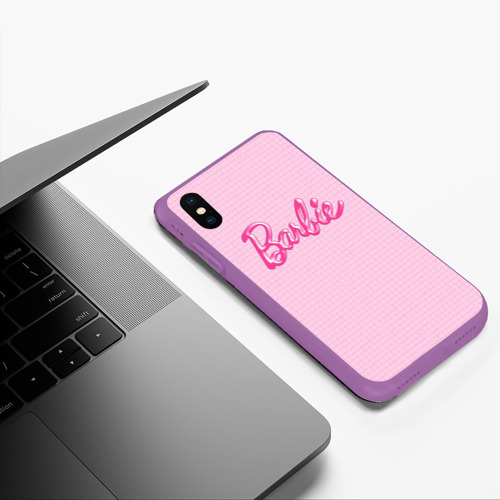 Чехол для iPhone XS Max матовый с принтом Барби - логотип на клетчатом фоне, фото #5