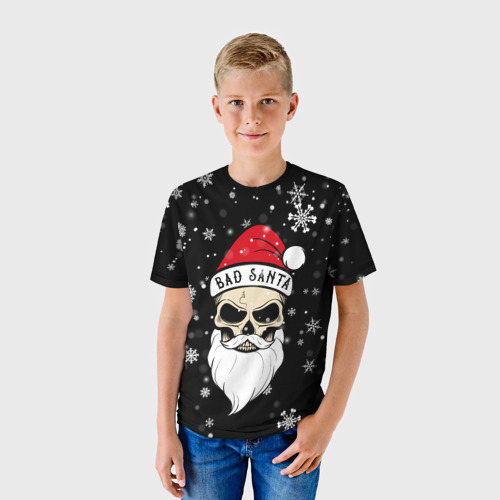 Детская футболка 3D с принтом Christmas Bad Santa, фото на моделе #1