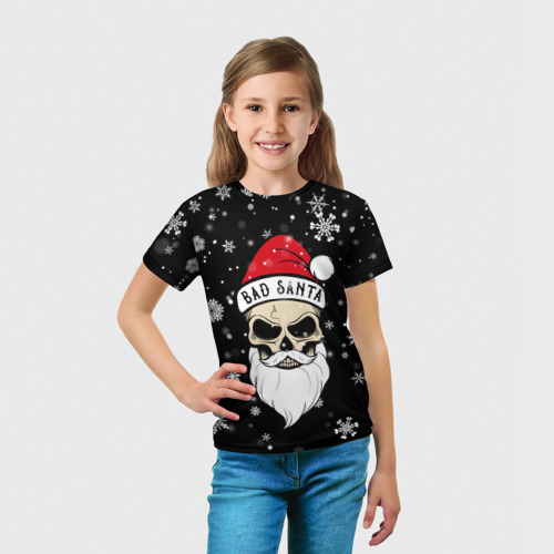 Детская футболка 3D с принтом Christmas Bad Santa, вид сбоку #3