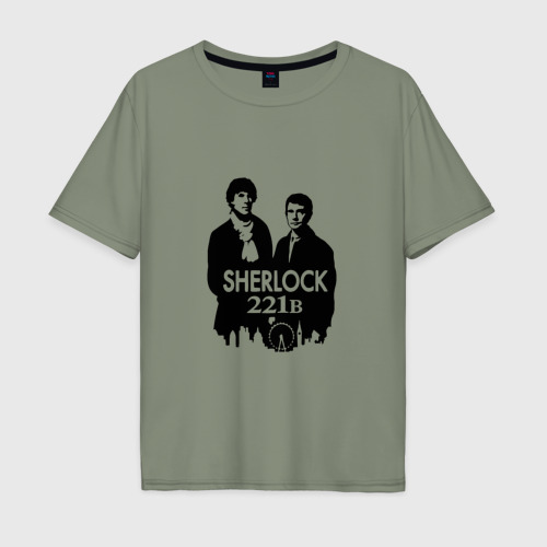 Мужская футболка хлопок Oversize с принтом Sherlock 221B, вид спереди #2