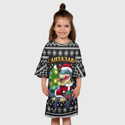 Детское платье 3D с принтом Сантазавр динозавр, вид сбоку #3