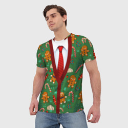 Мужская футболка 3D Новогодний свитер с печеньками - фото 2