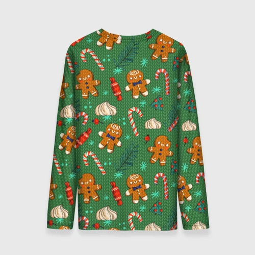 Мужской лонгслив 3D с принтом Новогодний свитер с печеньками, вид сзади #1