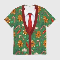 Мужская футболка 3D Новогодний свитер с печеньками