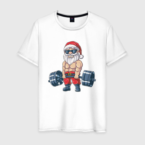 Мужская футболка из хлопка с принтом Санта силач, вид спереди №1