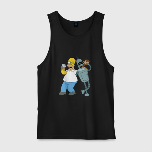 Мужская майка хлопок Drunk Homer and Bender, цвет черный