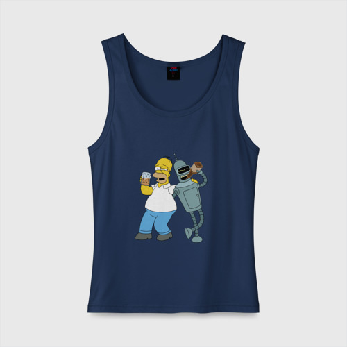 Женская майка хлопок Drunk Homer and Bender, цвет темно-синий