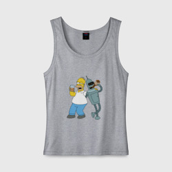Женская майка хлопок Drunk Homer and Bender