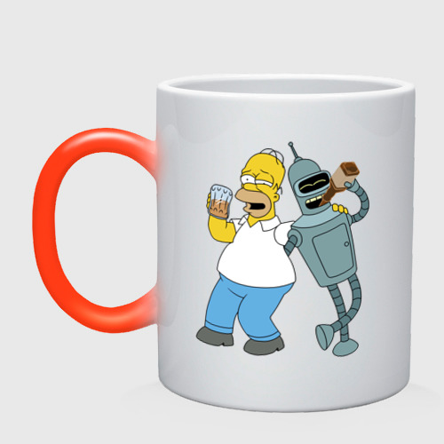 Кружка хамелеон Drunk Homer and Bender, цвет белый + красный