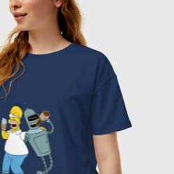 Женская футболка хлопок Oversize Drunk Homer and Bender - фото 2