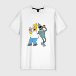 Мужская футболка хлопок Slim Drunk Homer and Bender