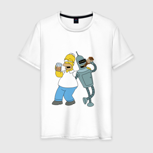 Мужская футболка хлопок Drunk Homer and Bender, цвет белый