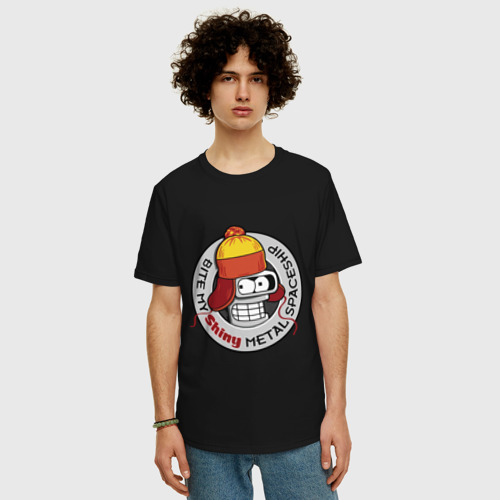 Мужская футболка хлопок Oversize с принтом Benders metal spaceship, фото на моделе #1
