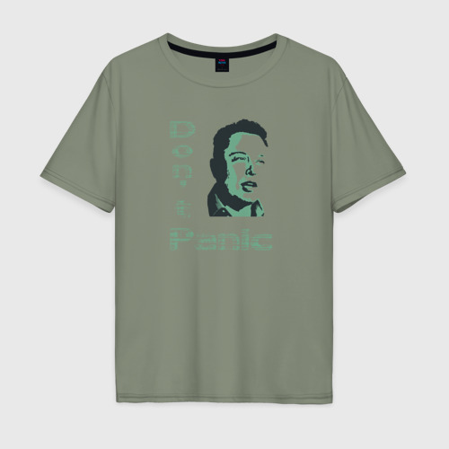 Мужская футболка хлопок Oversize с принтом Dont panic Elon Musk, вид спереди #2