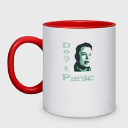 Кружка двухцветная Dont panic Elon Musk