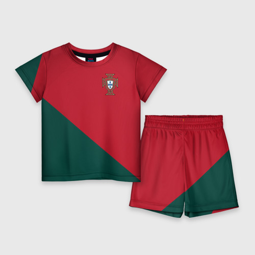 Детский костюм с шортами с принтом Форма сборной Португалии ЧМ 2022, вид спереди №1