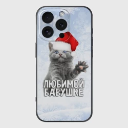 Чехол для iPhone 16 Pro силиконовый с защитой камеры Любимой бабушке - котик