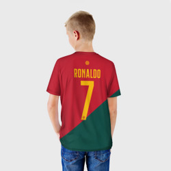 Футболка с принтом Роналду ЧМ 2022 сборная Португалии для мужчины, вид на модели сзади №2. Цвет основы: белый