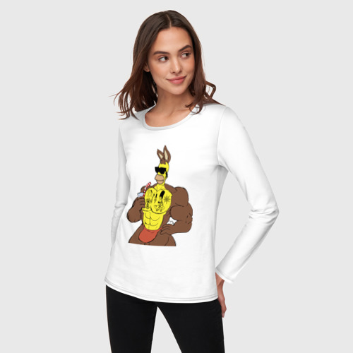 Женский лонгслив хлопок с принтом Homer Simpson - mighty rabbit, фото на моделе #1