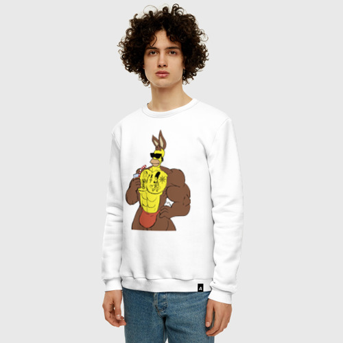 Мужской свитшот хлопок с принтом Homer Simpson - mighty rabbit, фото на моделе #1