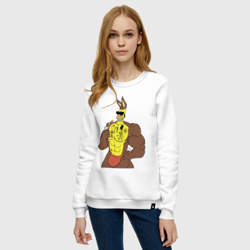 Женский свитшот хлопок с принтом Homer Simpson - mighty rabbit, фото на моделе #1