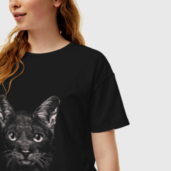 Женская футболка хлопок Oversize Абиссинская кошка рисунок карандашом - фото 2