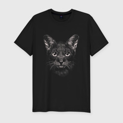 Мужская футболка хлопок Slim Абиссинская кошка рисунок карандашом