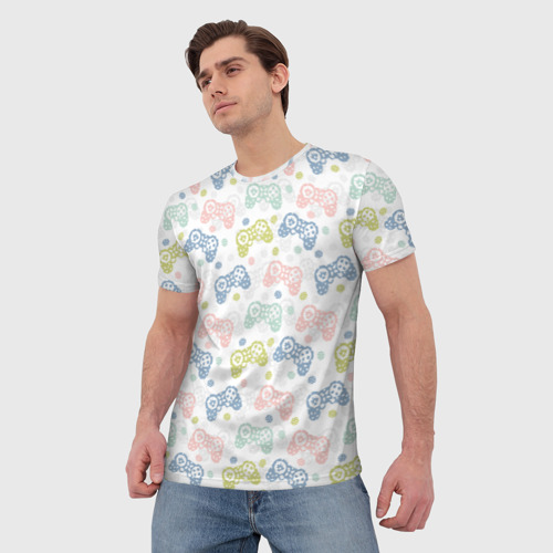 Мужская футболка 3D с принтом Геймпад в горошек, фото на моделе #1