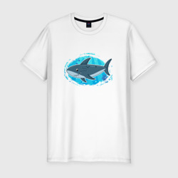 Мужская футболка хлопок Slim Мультяшная акула под водой