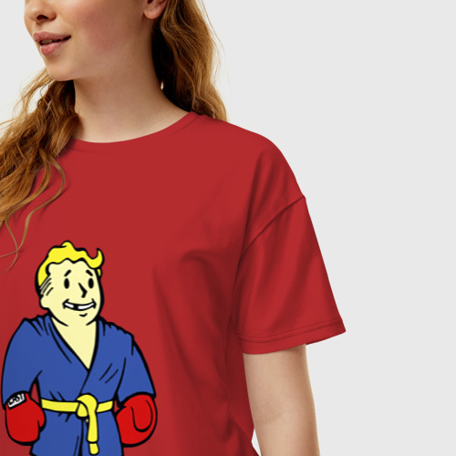 Женская футболка хлопок Oversize Vault boy - boxer, цвет красный - фото 3
