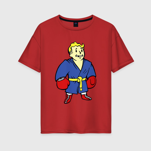 Женская футболка хлопок Oversize Vault boy - boxer, цвет красный