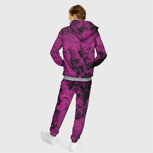 Мужской 3D костюм с принтом Тёмно-розовые краски во тьме, вид сзади #2