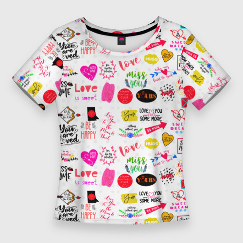 Женская футболка приталенная с принтом Love inscriptions, вид спереди №1