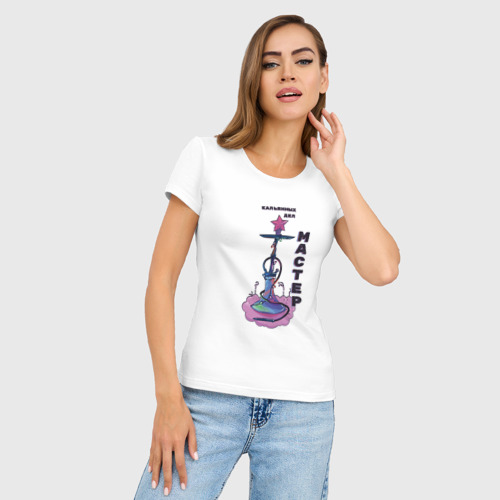 Женская футболка хлопок Slim Кальян кальянщика, цвет белый - фото 3