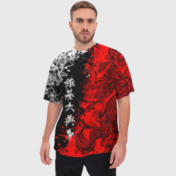 Мужская футболка oversize 3D Драконы и цветы - фото 2