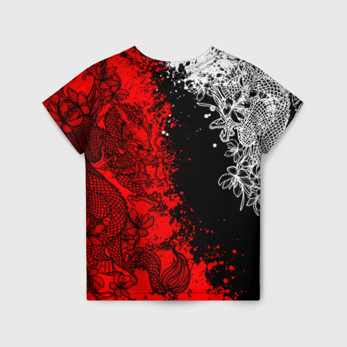 Детская футболка 3D с принтом Драконы и цветы, вид сзади #1