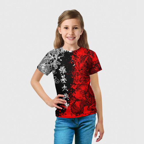 Детская футболка 3D с принтом Драконы и цветы, вид сбоку #3